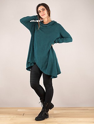 Long loose black poncho sweater long neck and hood Witch Inika